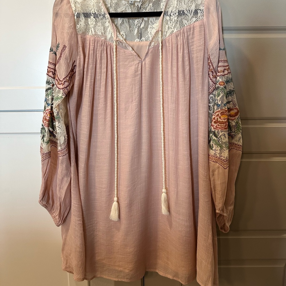 Bohemian Lace Trim dress - Pink